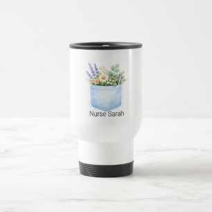 Personalised Watercolor Floral Scrubs Pocket Travel Mug