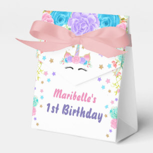 Personalised Watercolor Floral Unicorn Birthday Favour Box