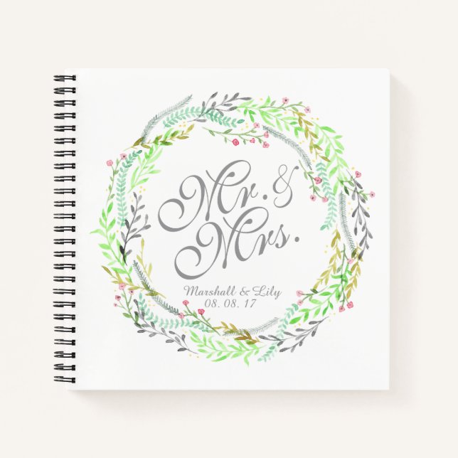 Personalised Watercolor Floral Wedding Guestbook Notebook (Front)