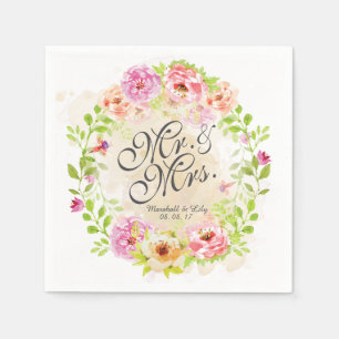 Personalised Watercolor Floral Wedding   Napkin