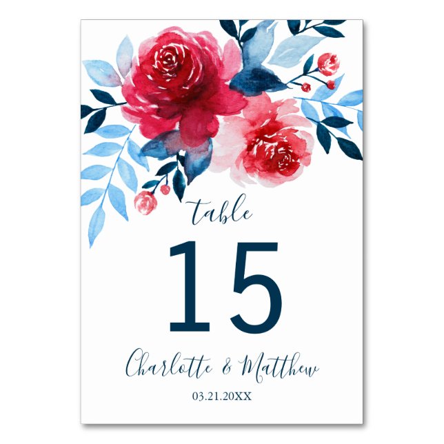 Personalised Watercolor Floral Wedding Table Number (Front)