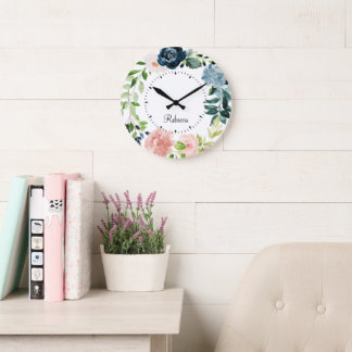 Personalised Watercolor Floral Wreath Wall Clock