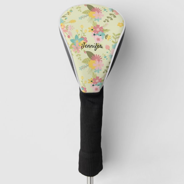 Personalised Watercolor Florals Golf Head Cover (Front)