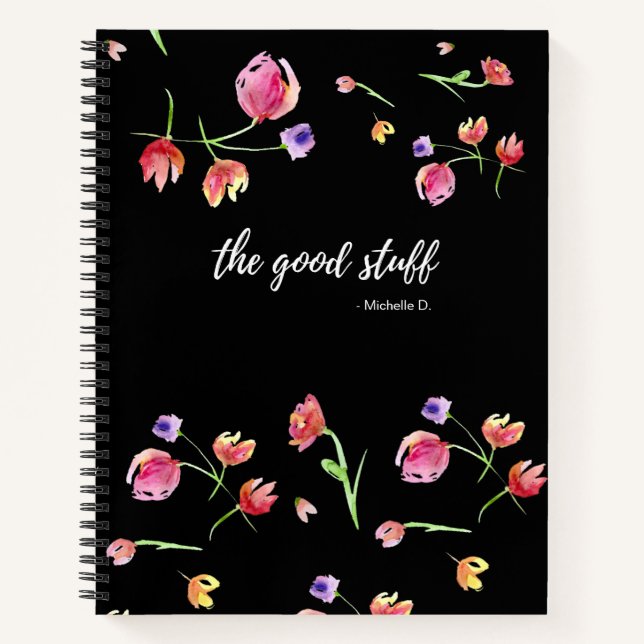 Personalised watercolor flower design with Name Notebook (Front)