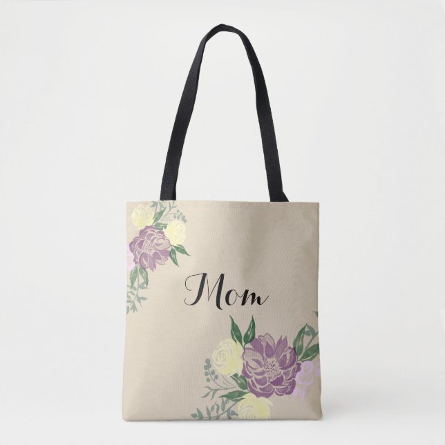 Personalised Watercolor Flower Tote Bag (Front)