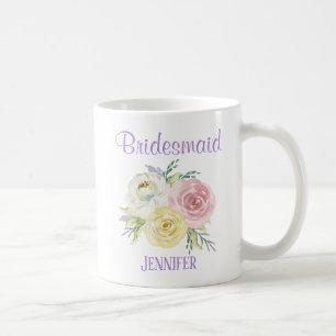 Personalised Watercolor Flowers Bridesmaid Coffee Mug