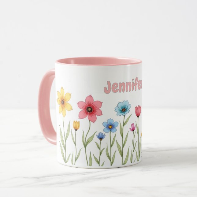 Personalised Watercolor Flowers Coffee Mug (Front Left)