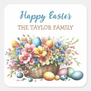 Personalised Watercolor Flowers Easter Square Sticker