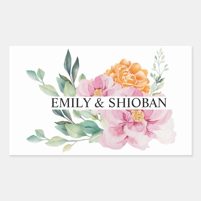 Personalised Watercolor Flowers Rectangular Sticker (Front)