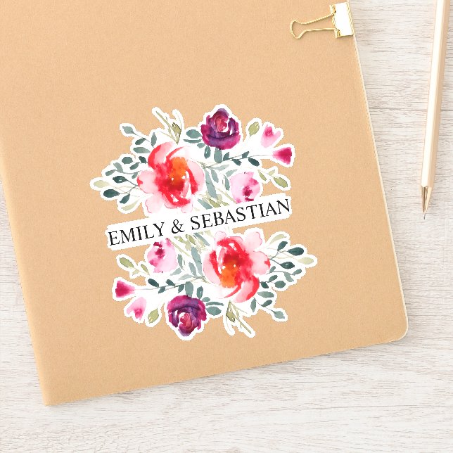 Personalised Watercolor Flowers Sticker (Notebook)