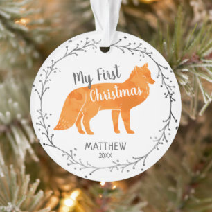 Personalised Watercolor Fox Baby First Christmas Ornament