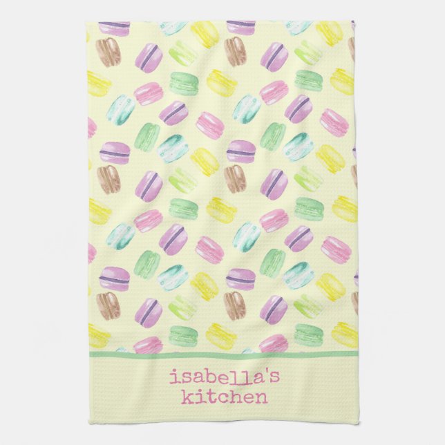 Personalised Watercolor French Macarons |Macaroons Tea Towel (Vertical)