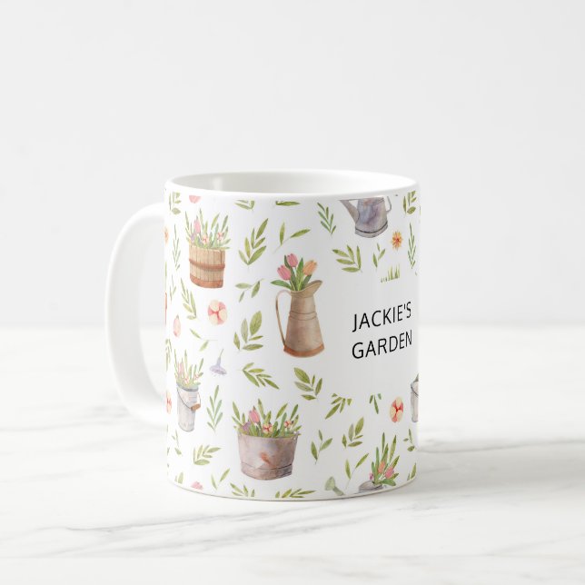 Personalised Watercolor Gardening Things Coffee Mug (Front Left)