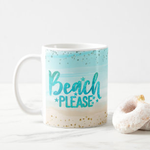 Personalised Watercolor Glitter Beach Please Coffee Mug