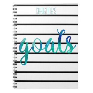 Personalised Watercolor Goals Trendy Black Stripe Notebook