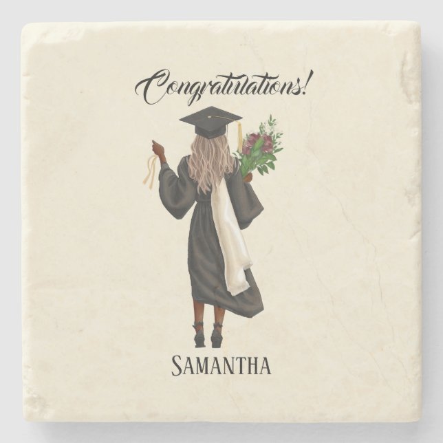 Personalised Watercolor Graduation (10) Stone Coaster (Front)