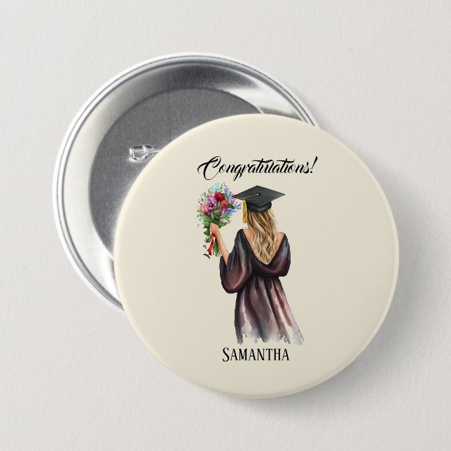 Personalised Watercolor Graduation (11) 7.5 Cm Round Badge (Front & Back)