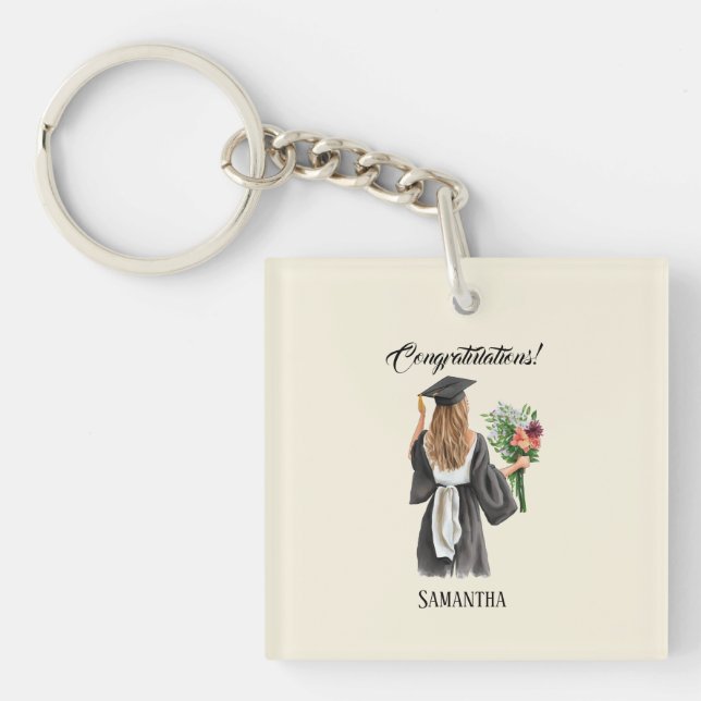 Personalised Watercolor Graduation (12) Key Ring (Front)
