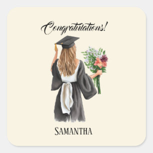 Personalised Watercolor Graduation (12) Square Sticker