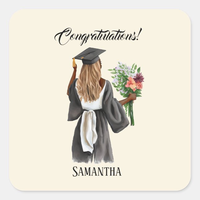 Personalised Watercolor Graduation (13) Square Sticker (Front)