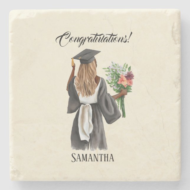 Personalised Watercolor Graduation (13) Stone Coaster (Front)