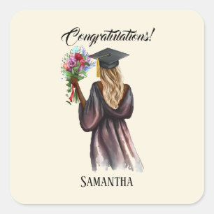 Personalised Watercolor Graduation (14) Square Sticker