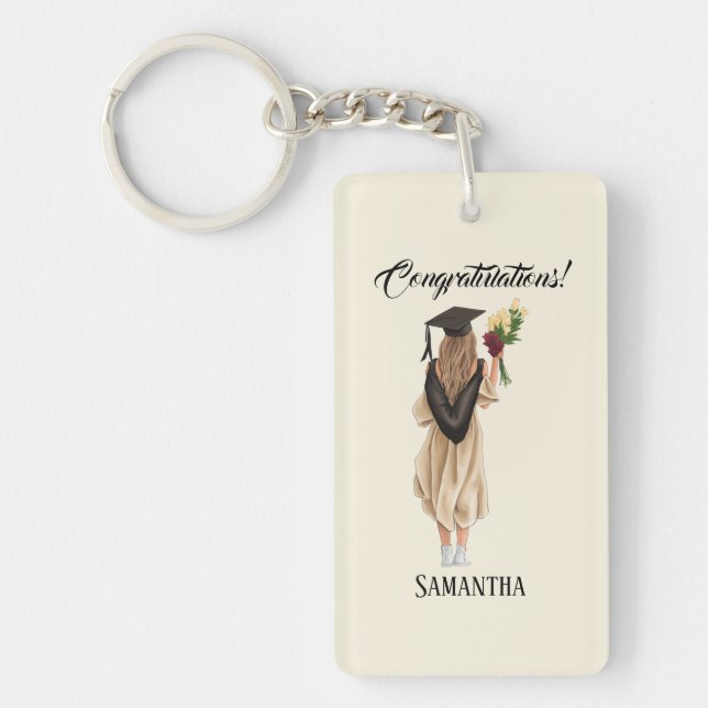Personalised Watercolor Graduation (2) Key Ring (Front)