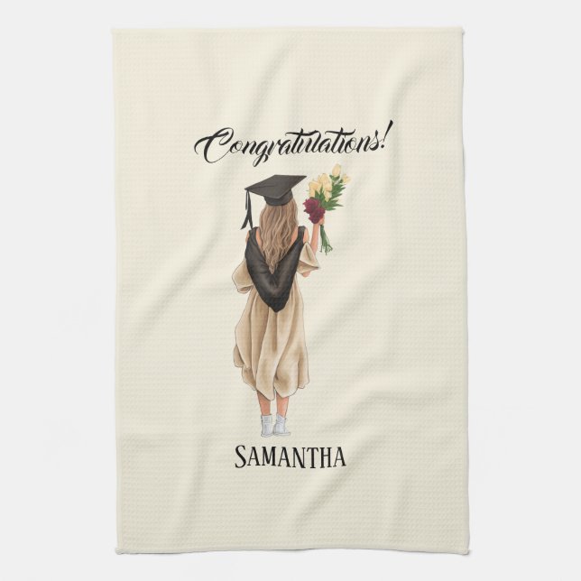 Personalised Watercolor Graduation (2) Tea Towel (Vertical)
