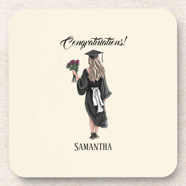 Personalised Watercolor Graduation (3) Coaster (Front)