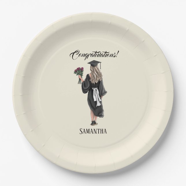 Personalised Watercolor Graduation (3) Paper Plate (Front)