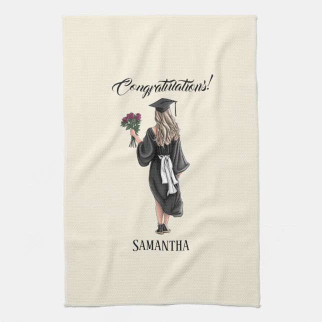 Personalised Watercolor Graduation (3) Tea Towel (Vertical)