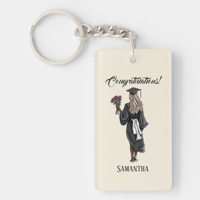 Personalised Watercolor Graduation (4) Key Ring (Front)