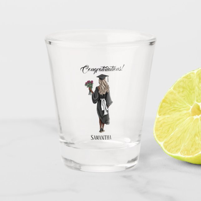 Personalised Watercolor Graduation (4) Shot Glass (Front)