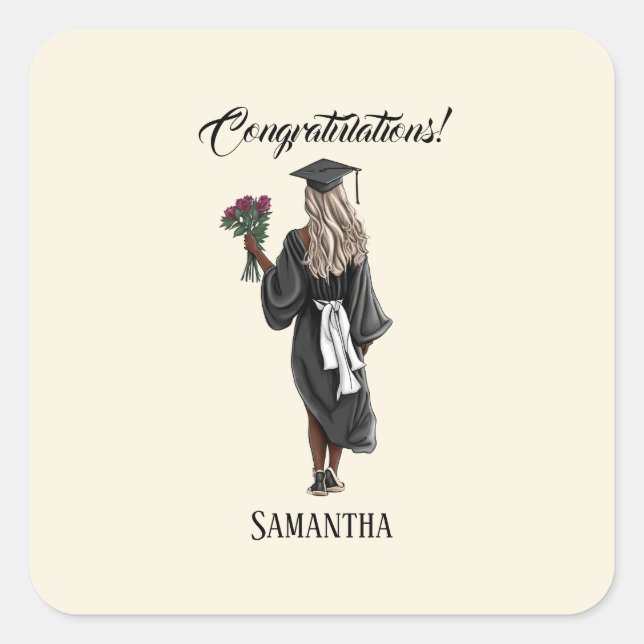 Personalised Watercolor Graduation (4) Square Sticker (Front)