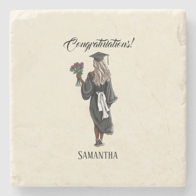 Personalised Watercolor Graduation (4) Stone Coaster (Front)