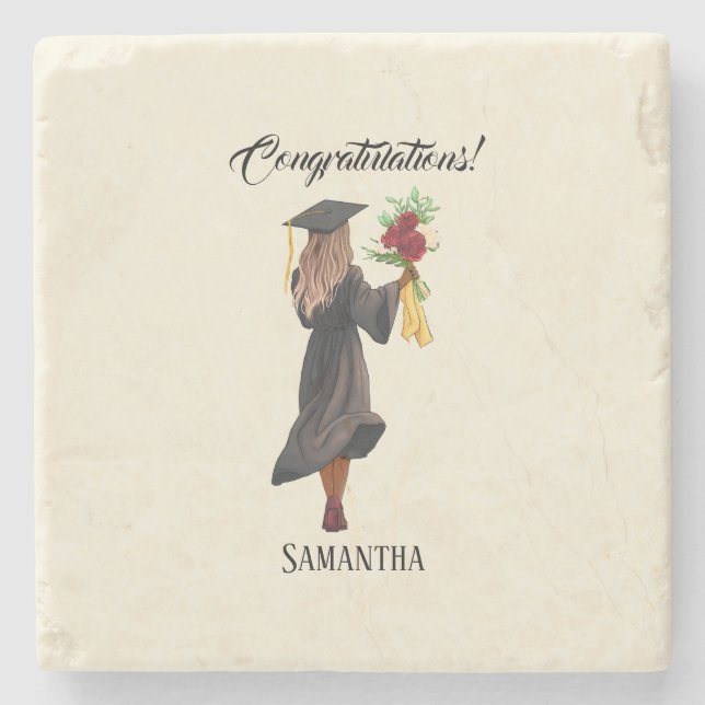 Personalised Watercolor Graduation (5) Stone Coaster (Front)