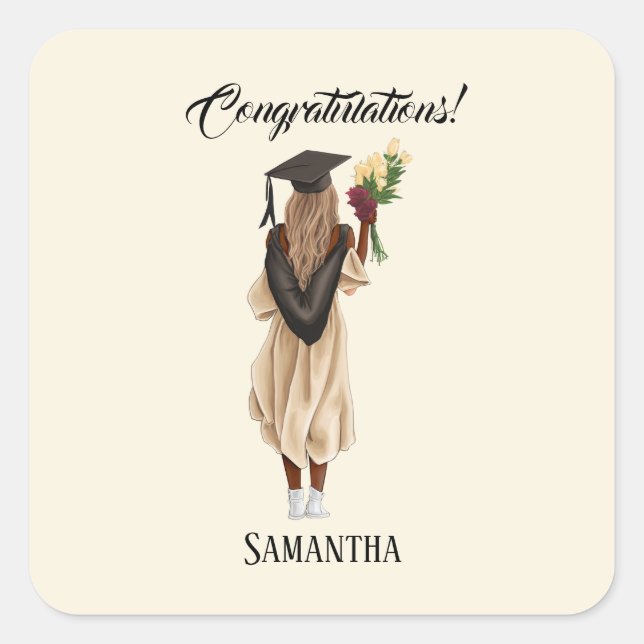 Personalised Watercolor Graduation (6) Square Sticker (Front)
