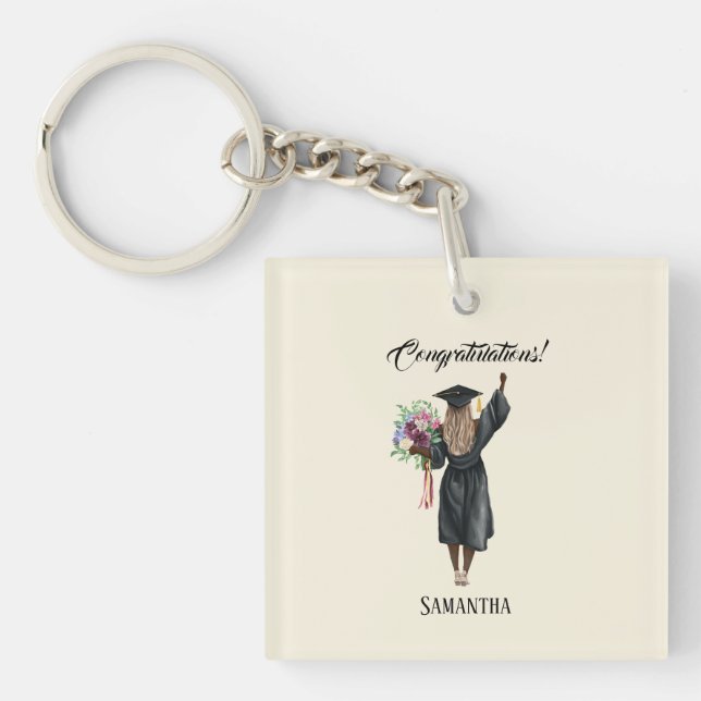 Personalised Watercolor Graduation (7) Key Ring (Front)