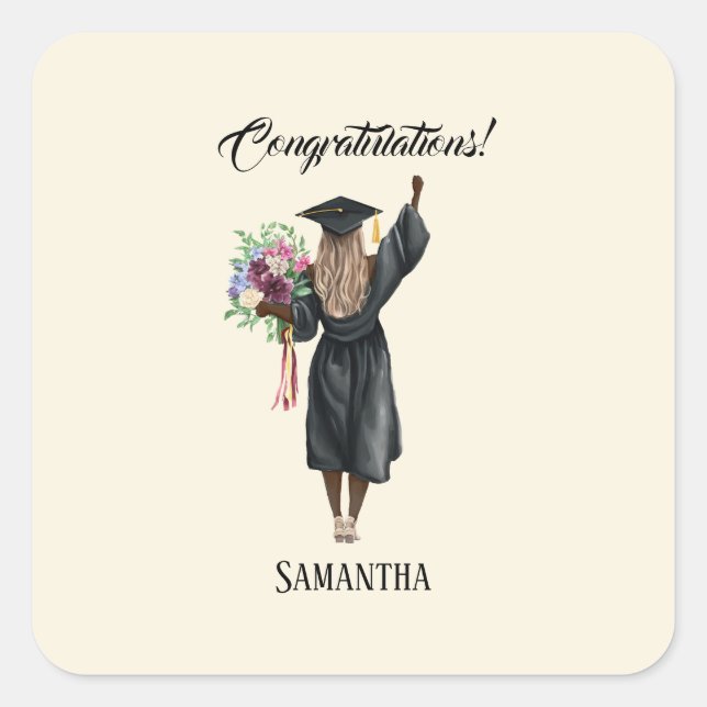 Personalised Watercolor Graduation (7) Square Sticker (Front)