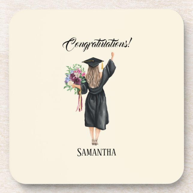 Personalised Watercolor Graduation (8) Coaster (Front)