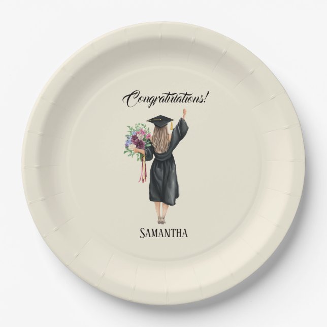 Personalised Watercolor Graduation (8) Paper Plate (Front)