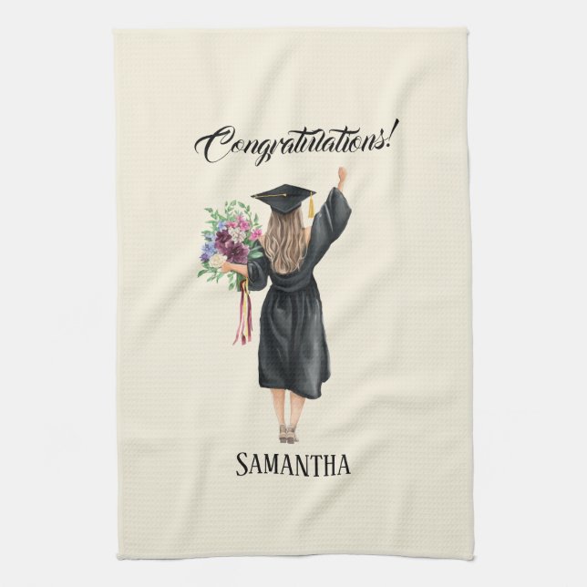 Personalised Watercolor Graduation (8) Tea Towel (Vertical)