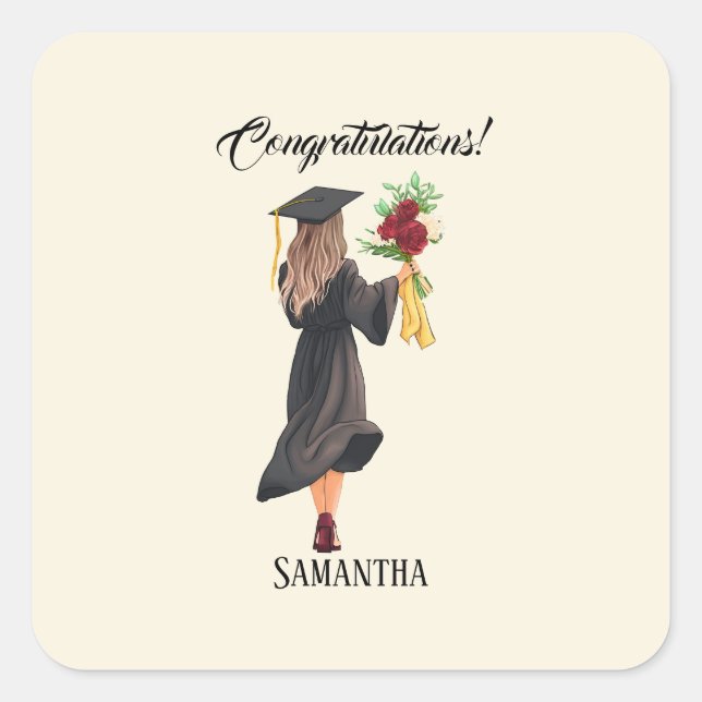 Personalised Watercolor Graduation  Square Sticker (Front)