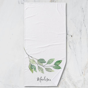 Personalised Watercolor Greenery Bath Towel