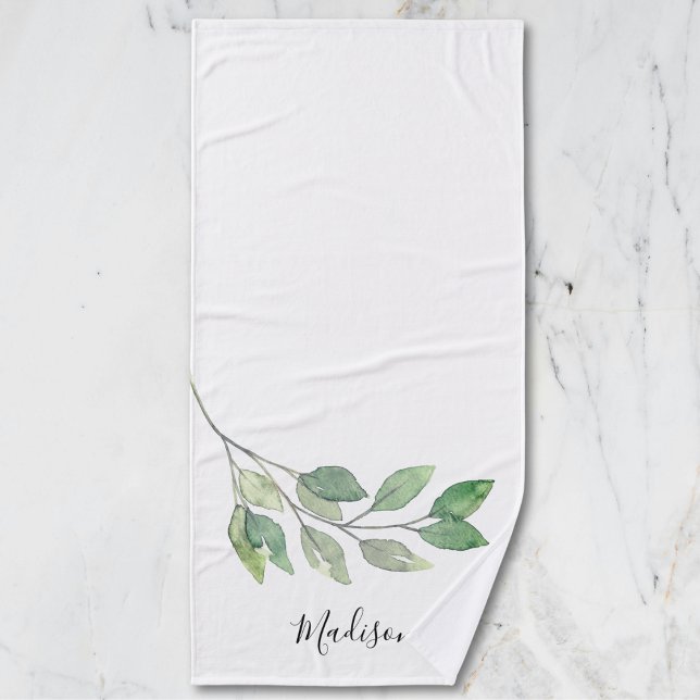 Personalised Watercolor Greenery Bath Towel (Creator Uploaded)