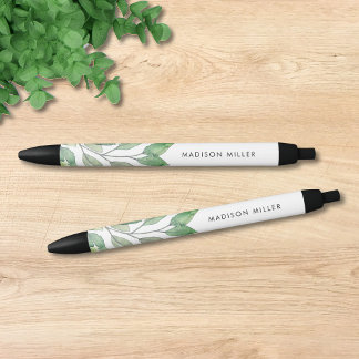Personalised Watercolor Greenery Black Ink Pen