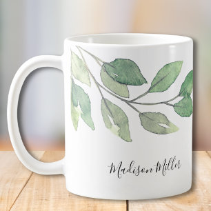 Personalised Watercolor Greenery  Coffee Mug