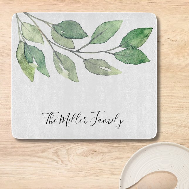 Personalised Watercolor Greenery Cutting Board (Creator Uploaded)