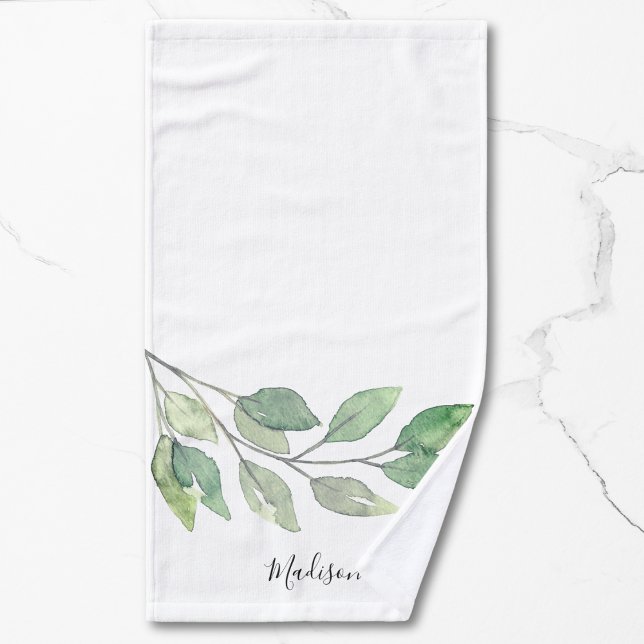 Personalised Watercolor Greenery Hand Towel (Creator Uploaded)