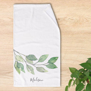 Personalised Watercolor Greenery Hand Towel